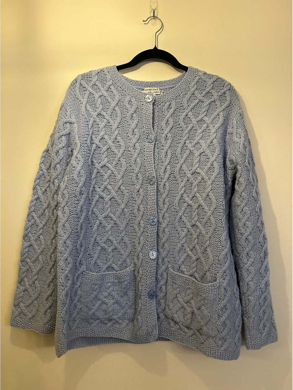 Hand Knit Jillian Jones Light Blue Button Up Sweater L